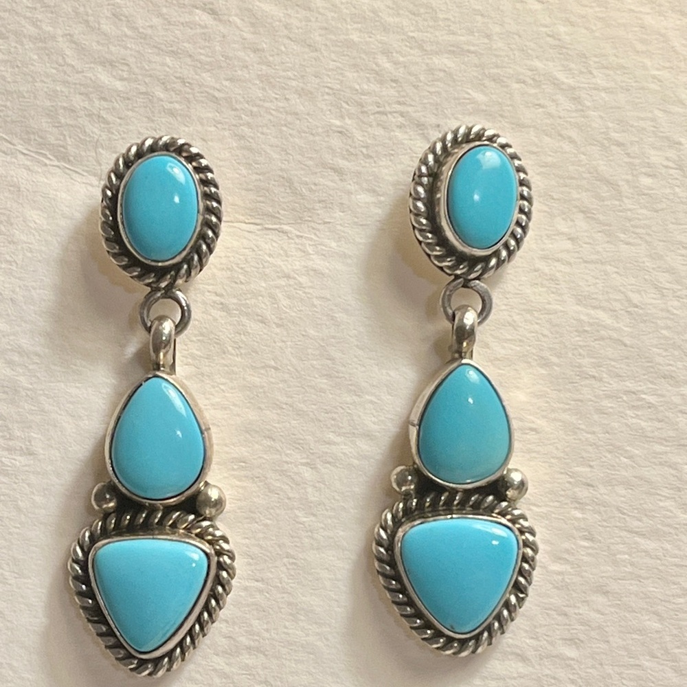 💯 Authentic Indigenous made turquoise and Sterling Silver post drop earrings